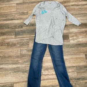 SOLD 3 for $20 Joan Vass Elbow Sleeve Gray Sweater